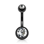14G PVD coated surgical steel navel belly button ring with double cubic zirconia gems for elegant style and comfort
