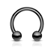 14G PVD coated surgical steel septum ring in black finish, featuring an externally threaded design and 4mm ball size, ideal for comfortable wear.
