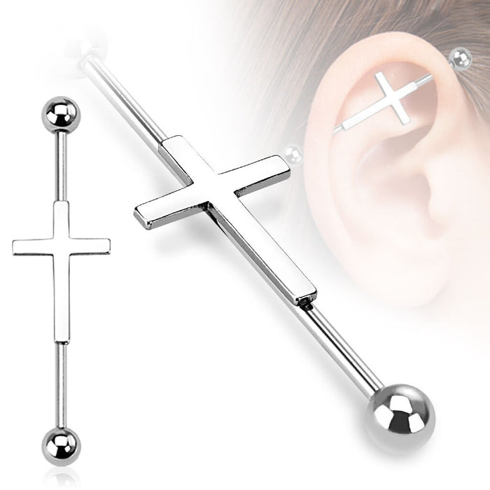 Surgical Steel • Black, Industrial Scaffold, 14G, Barbell, PVD Coated, With Cross & 5mm Ball Ends, Externally Threaded • Vital Body Jewelry