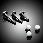 16G surgical steel labret stud with opal gem for Monroe, lip, ear, cartilage, tragus, or helix piercings. Internally threaded design for easy wear.