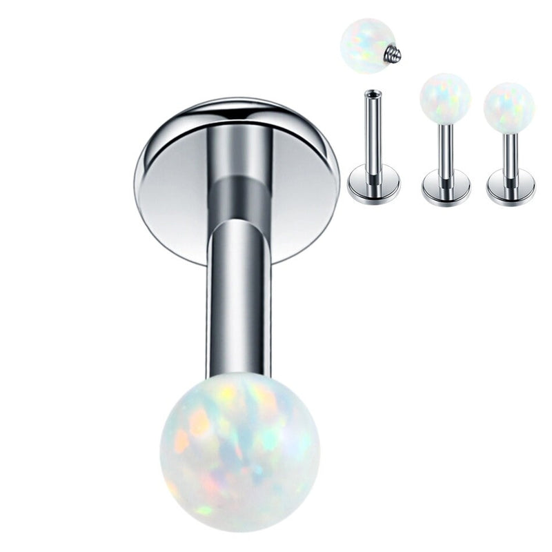 Stainless Steel • Opal, Labret Stud, 16G, Internally Threaded, For Monroe, Lip, Ear, Cartilage, Tragus & Helix Piercings