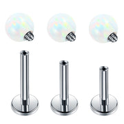 Stainless Steel • Opal, Labret Stud, 16G, Internally Threaded, For Monroe, Lip, Ear, Cartilage, Tragus & Helix Piercings