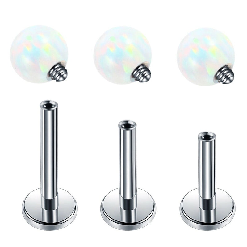 Stainless Steel • Opal, Labret Stud, 16G, Internally Threaded, For Monroe, Lip, Ear, Cartilage, Tragus & Helix Piercings