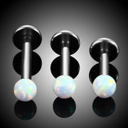 Stainless Steel • Opal, Labret Stud, 16G, Internally Threaded, For Monroe, Lip, Ear, Cartilage, Tragus & Helix Piercings
