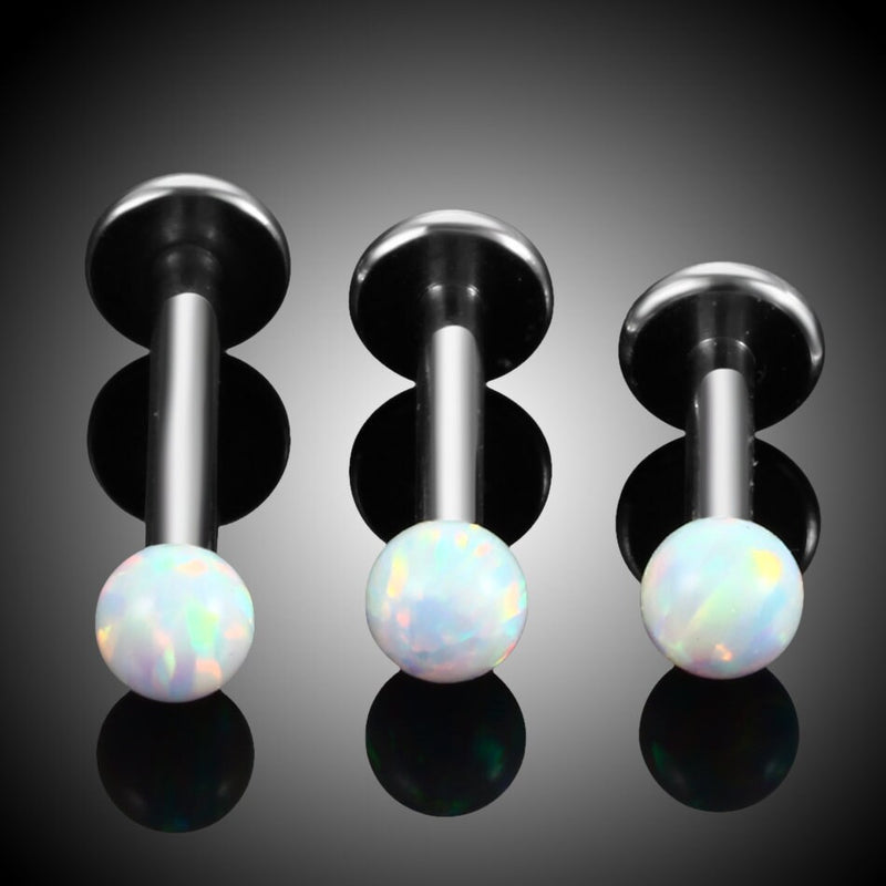Stainless Steel • Opal, Labret Stud, 16G, Internally Threaded, For Monroe, Lip, Ear, Cartilage, Tragus & Helix Piercings