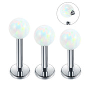 16G surgical steel labret stud with opal gem, internally threaded design for comfort in lip and cartilage piercings