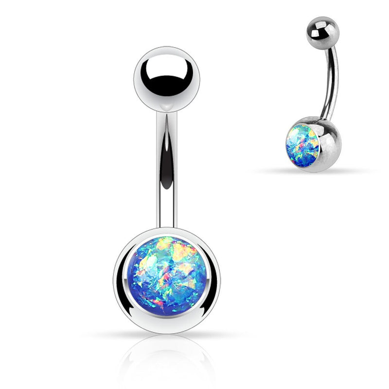 14G surgical steel navel ring with opal glitter finish for a sparkling and elegant look, designed for comfortable all-day wear.