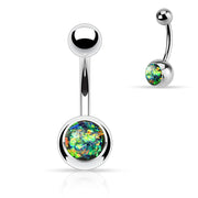 Surgical Steel • Navel Belly Button Ring, Opal Glitter, 14G, Externally Threaded • Vital Body Jewelry