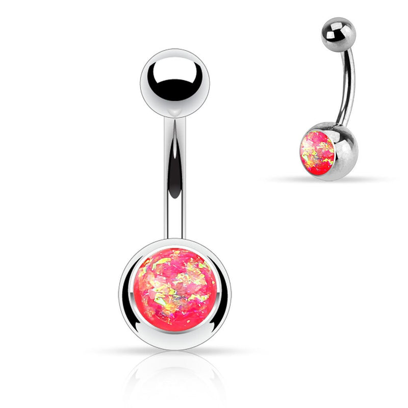 Surgical Steel • Navel Belly Button Ring, Opal Glitter, 14G, Externally Threaded • Vital Body Jewelry