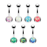 14G surgical steel navel ring with opal glitter finish for a stylish and comfortable fit, designed for belly button piercings