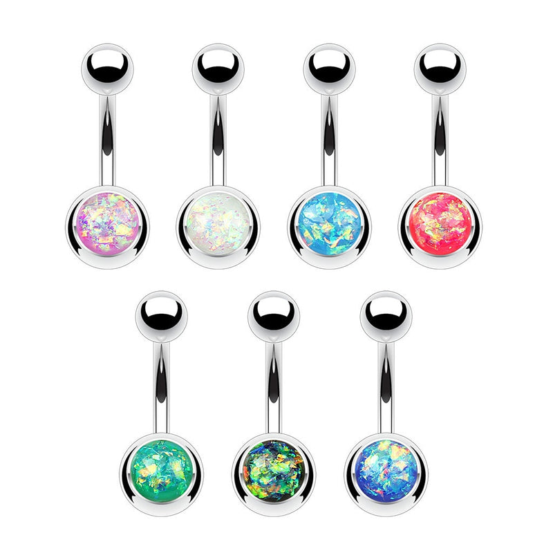 14G surgical steel navel ring with opal glitter finish for a stylish and comfortable fit, designed for belly button piercings