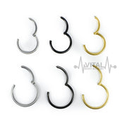 18G titanium septum ring with hinged segment design for easy wear, suitable for sensitive skin and various piercings.