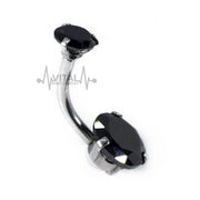 Titanium Navel Belly Button Ring , 14G, Large Prong Set, Double Jeweled, Cubic Zirconia Gems - Vital Body Jewelry