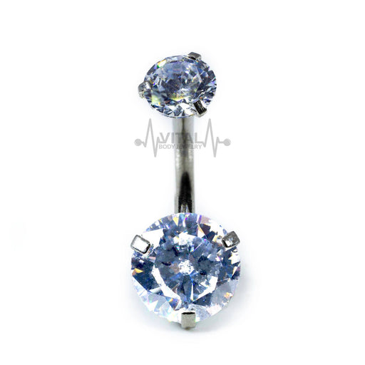 Titanium Navel Belly Button Ring , 14G, Large Prong Set, Double Jeweled, Cubic Zirconia Gems - Vital Body Jewelry