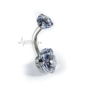 14G titanium navel ring with double cubic zirconia gems in prong setting for a stunning belly piercing design