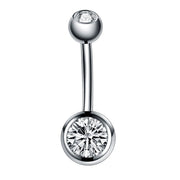 14G titanium navel ring with double cubic zirconia gems for a sparkling, elegant touch