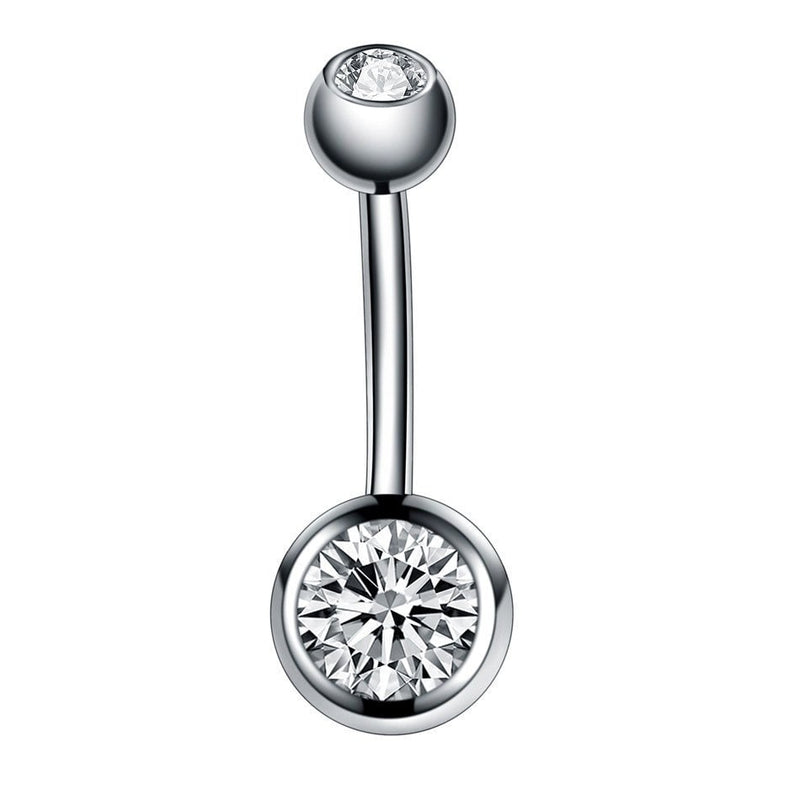 14G titanium navel ring with double cubic zirconia gems for a sparkling, elegant touch