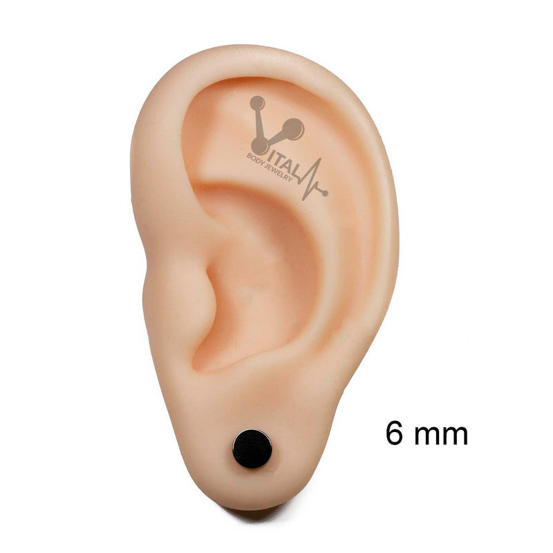 16G PVD coated surgical steel fake plugs with black finish, designed for a comfortable, stylish look without the commitment of stretched earlobes