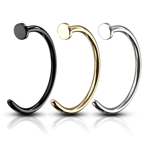 18G Surgical Steel Open Nose Ring, Adjustable, Easy To Fit Disk End, Comfortable, Half Hoop, PVD Coated