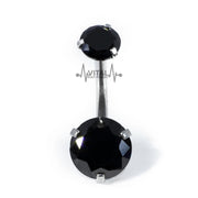 Titanium Navel Belly Button Ring , 14G, Large Prong Set, Double Jeweled, Cubic Zirconia Gems - Vital Body Jewelry