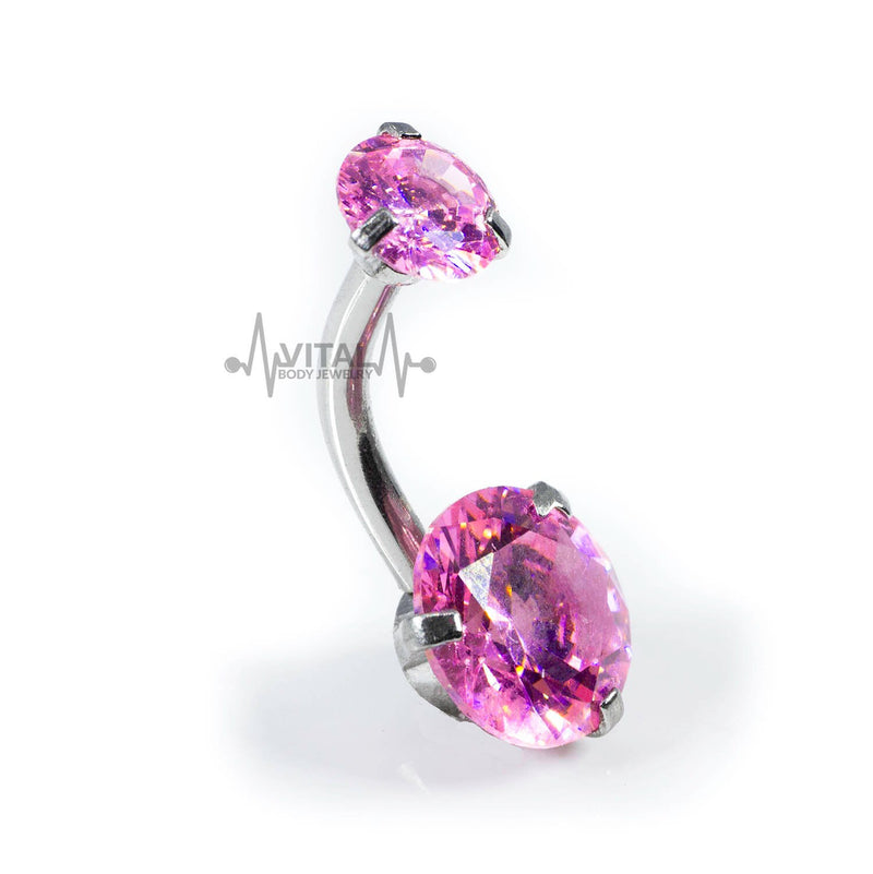 14G titanium navel ring with double CZ gems, designed for comfort and style, featuring an internally threaded smooth finish.