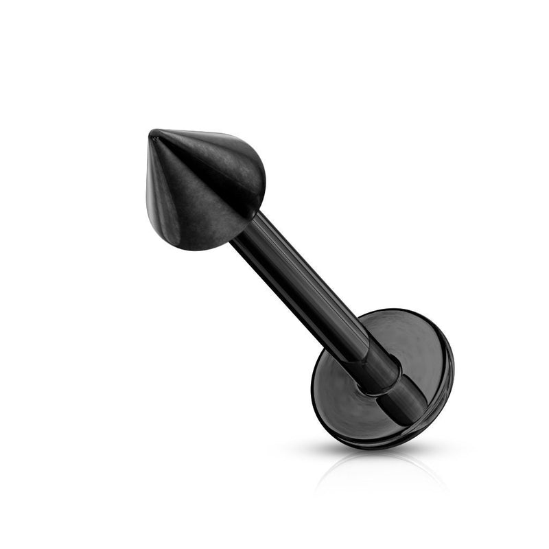 16G surgical steel labret stud with 3mm spike end, ideal for lip or tragus piercing, featuring an externally threaded design for secure fit