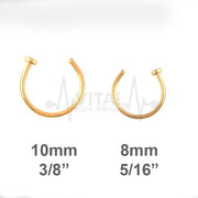 18G PVD coated surgical steel open nose ring in adjustable half hoop style for comfortable everyday wear