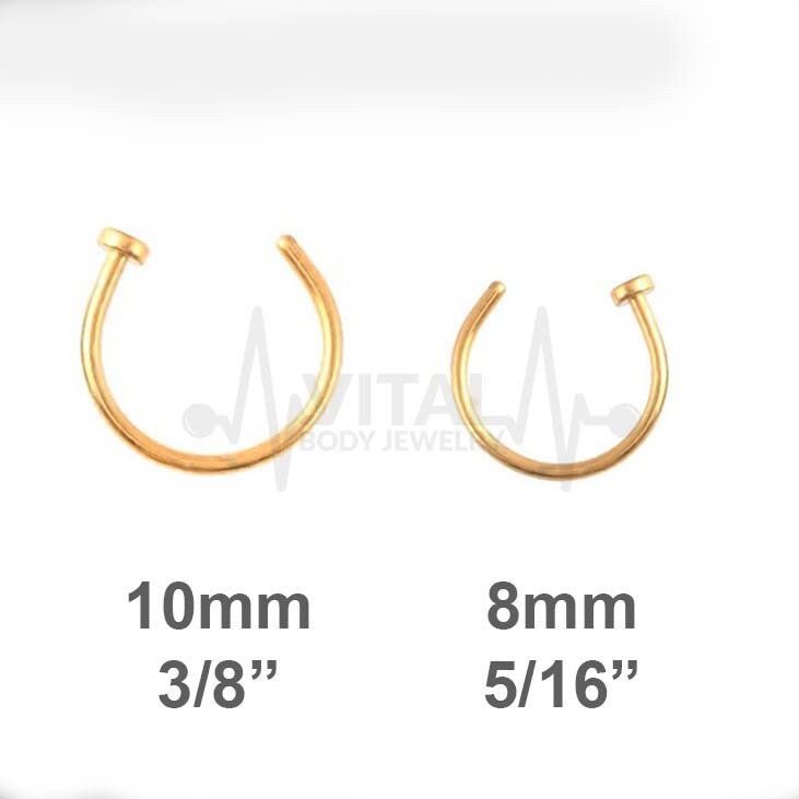 18G PVD coated surgical steel open nose ring in adjustable half hoop style for comfortable everyday wear