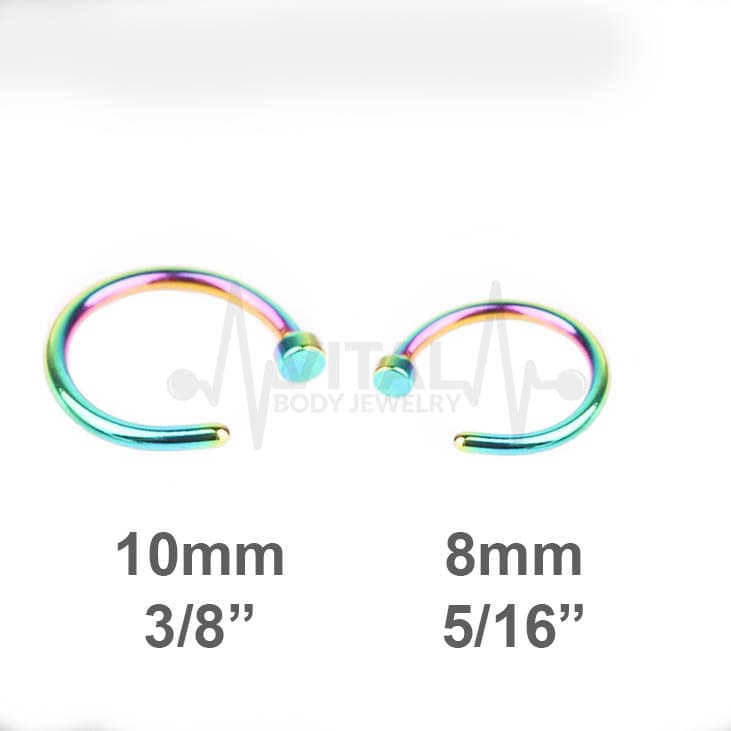 Surgical Steel Open Nose Rings, Adjustable, Easy To Fit Disk End, Comfortable, Half Hoop, 18G, PVD Coated