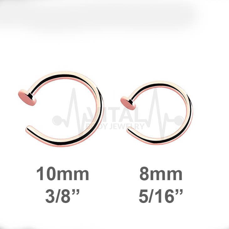Surgical Steel Open Nose Rings, Adjustable, Easy To Fit Disk End, Comfortable, Half Hoop, 18G, PVD Coated