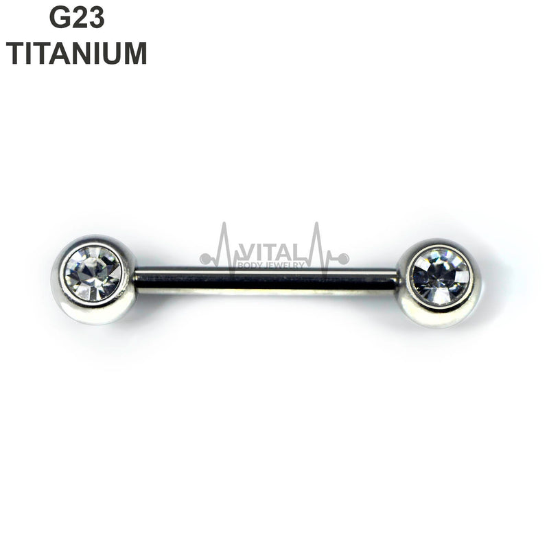 14G titanium nipple barbells with 5mm gem ends, featuring an internally threaded design for comfort and easy insertion.