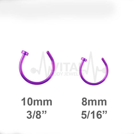 Surgical Steel Open Nose Rings, Adjustable, Easy To Fit Disk End, Comfortable, Half Hoop, 18G, PVD Coated