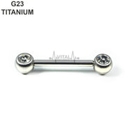 14G titanium nipple barbells with 5mm gem ends, featuring an internally threaded design for comfort and secure fit.