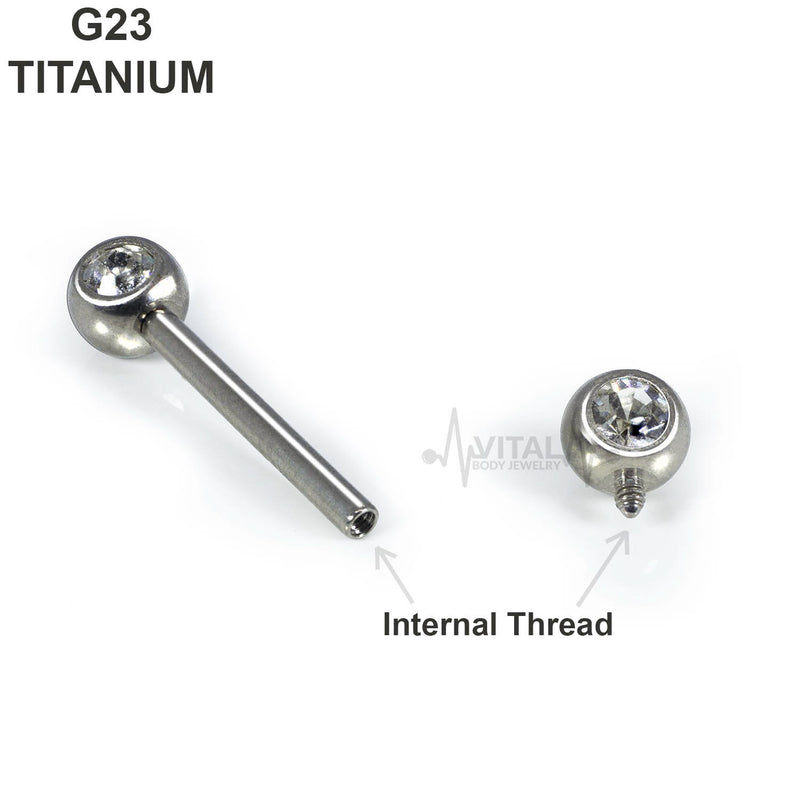 14G titanium nipple barbells with 5mm gem ends, featuring an internally threaded design for comfortable wear and enhanced healing.
