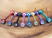 14G PVD coated surgical steel tongue ring with colorful ball end for comfortable and stylish piercings