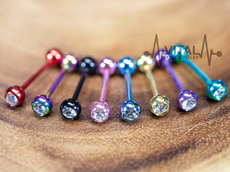 14G PVD coated surgical steel tongue ring with colorful ball end for comfortable and stylish piercings