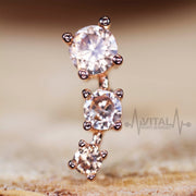 16G surgical steel cartilage earring with triple cubic zirconia gems in a luxurious black PVD coating for a stylish look
