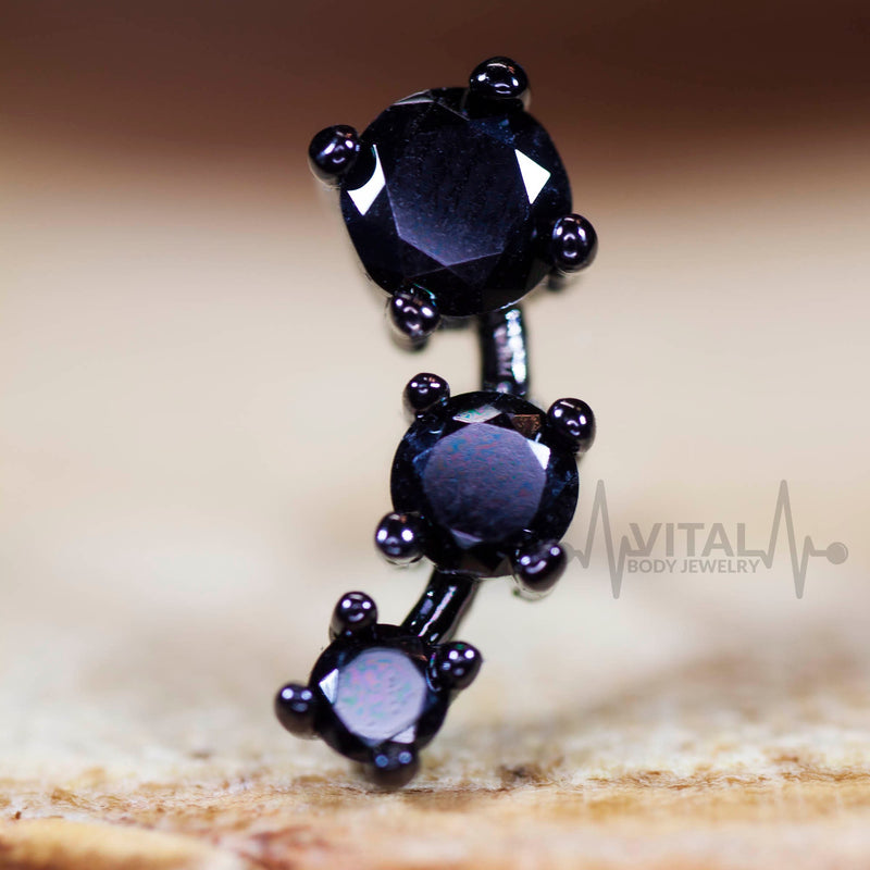 Triple CZ Gem Cartilage Earring, 16 Gauge, Surgical Steel Rose Gold Black and Silver color
