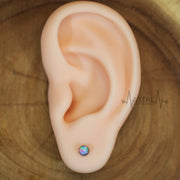 Pair of Titanium Opal Stud Earrings, White, Aqua and Purple Colors - Vital Body Jewelry