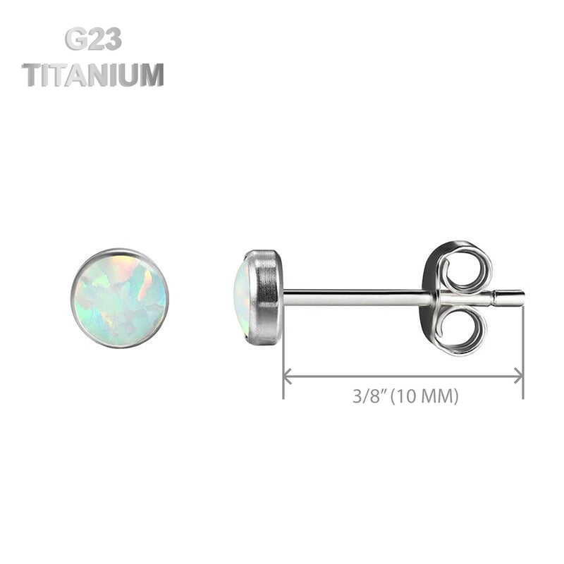 Pair of Titanium Opal Stud Earrings, White, Aqua and Purple Colors - Vital Body Jewelry
