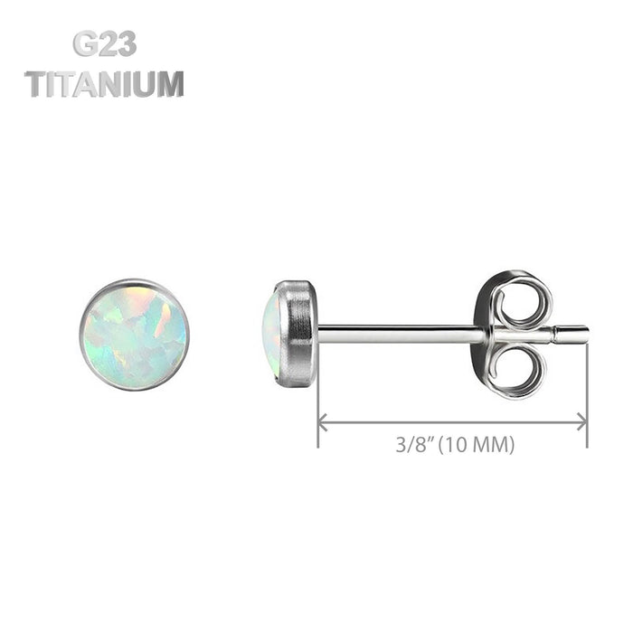 Pair of Titanium Opal Stud Earrings, White, Aqua and Purple Colors - Vital Body Jewelry
