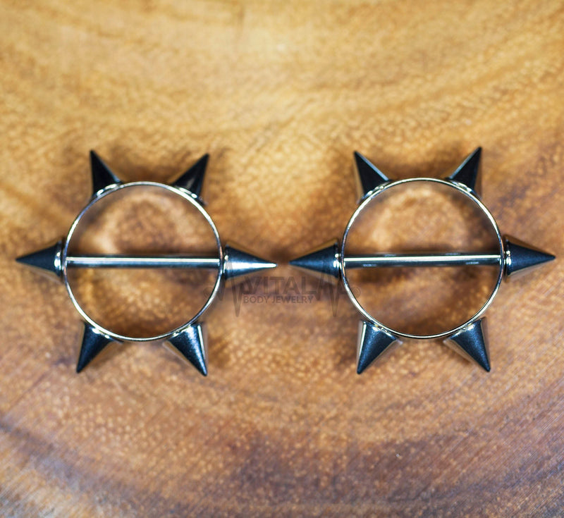 Surgical Steel • Nipple Shield, 6 Point Spike Star, 14G, Externally Threaded, Sold By Pair Only • Vital Body Jewelry