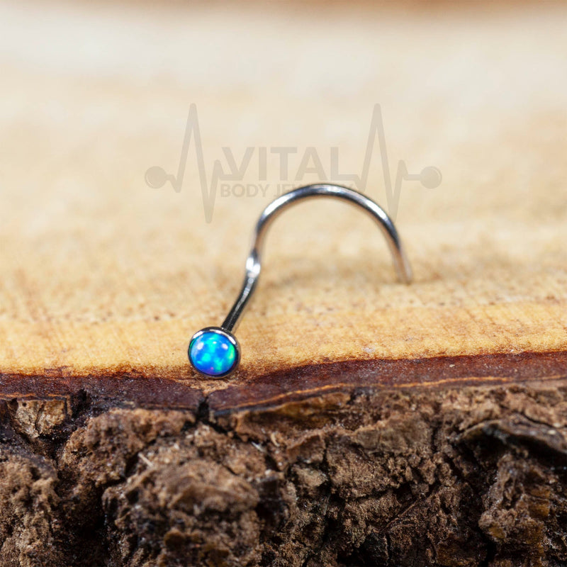 22G surgical steel corkscrew nose ring with multicolor opal gem for a secure and stylish fit