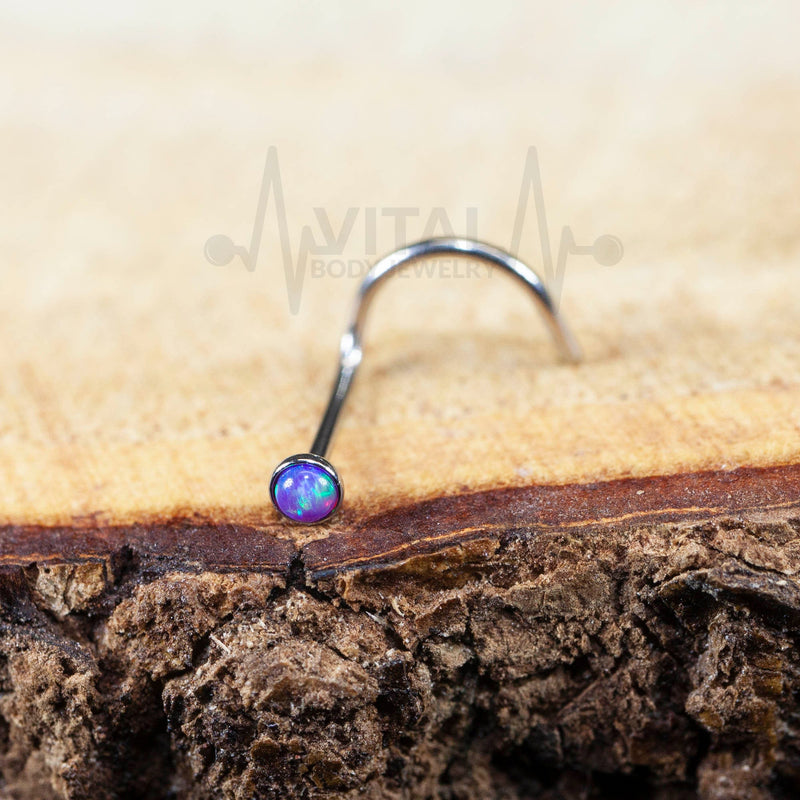 22G surgical steel corkscrew nose ring with multicolor opal for a secure fit and vibrant sparkle
