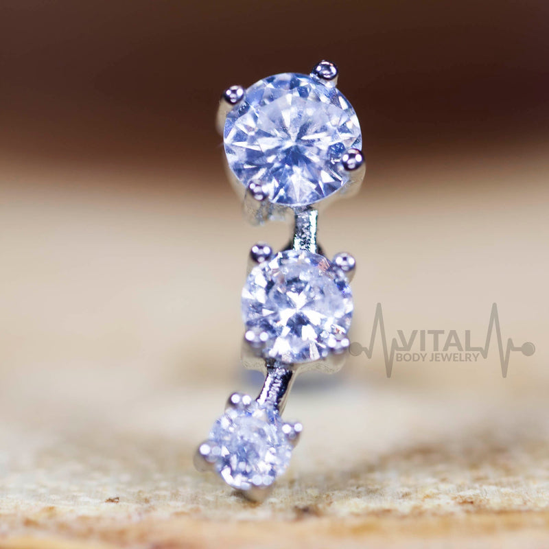 Triple CZ Gem Cartilage Earring, 16 Gauge, Surgical Steel Rose Gold Black and Silver color
