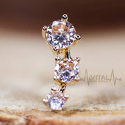 Triple CZ Gem Cartilage Earring, 16 Gauge, Surgical Steel Rose Gold Black and Silver color