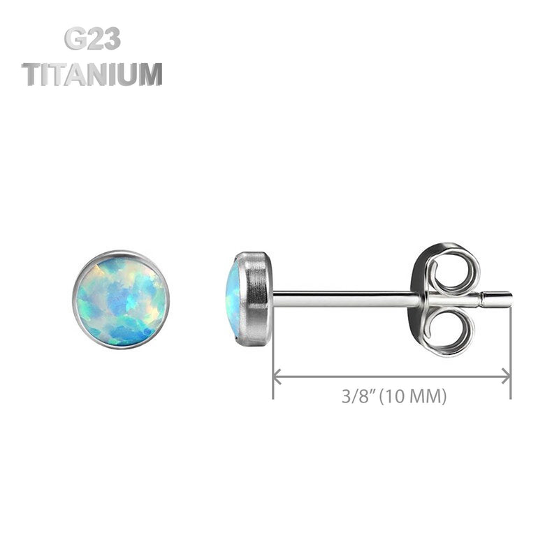 Pair of Titanium Opal Stud Earrings, White, Aqua and Purple Colors - Vital Body Jewelry