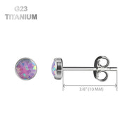 Pair of Titanium Opal Stud Earrings, White, Aqua and Purple Colors - Vital Body Jewelry