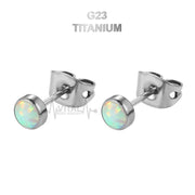 Pair of Titanium Opal Stud Earrings, White, Aqua and Purple Colors - Vital Body Jewelry