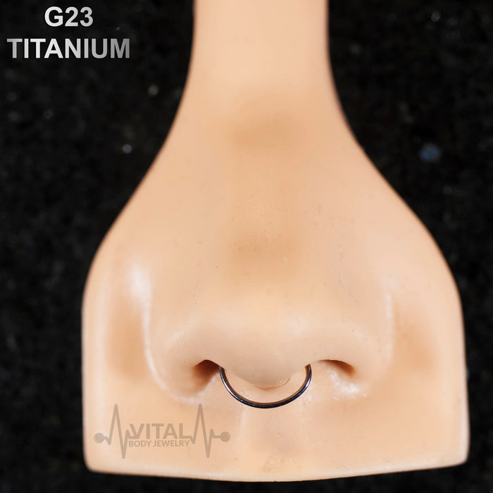 20G hypoallergenic G23 titanium septum ring with smooth finish for comfort and 3/8" diameter suitable for everyday wear